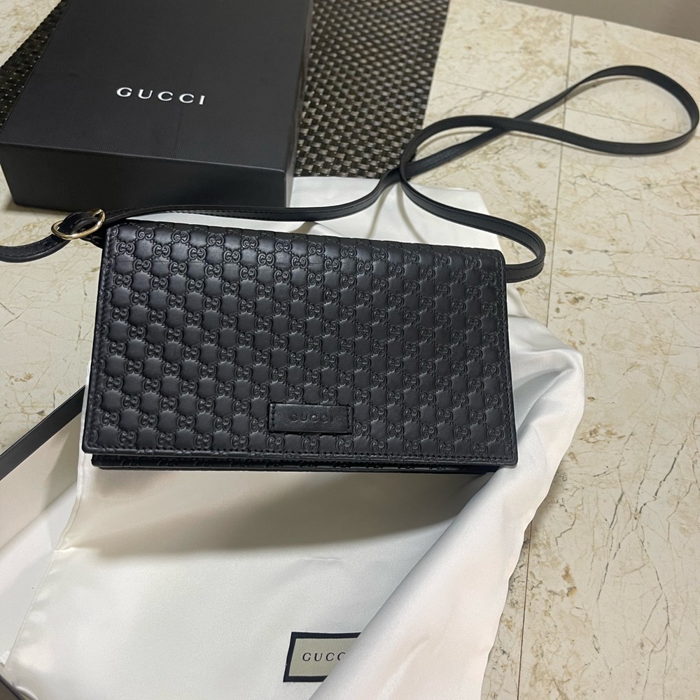 Gucci black leather micro GG GUCCISSIMA